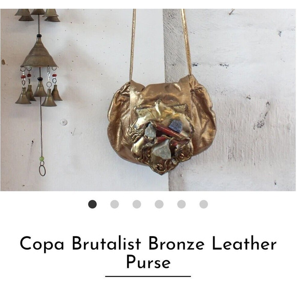 Copa Collection Amethyst Turquoise Brass Crystals Vintage Bag Purse Leather - Picture 2 of 5